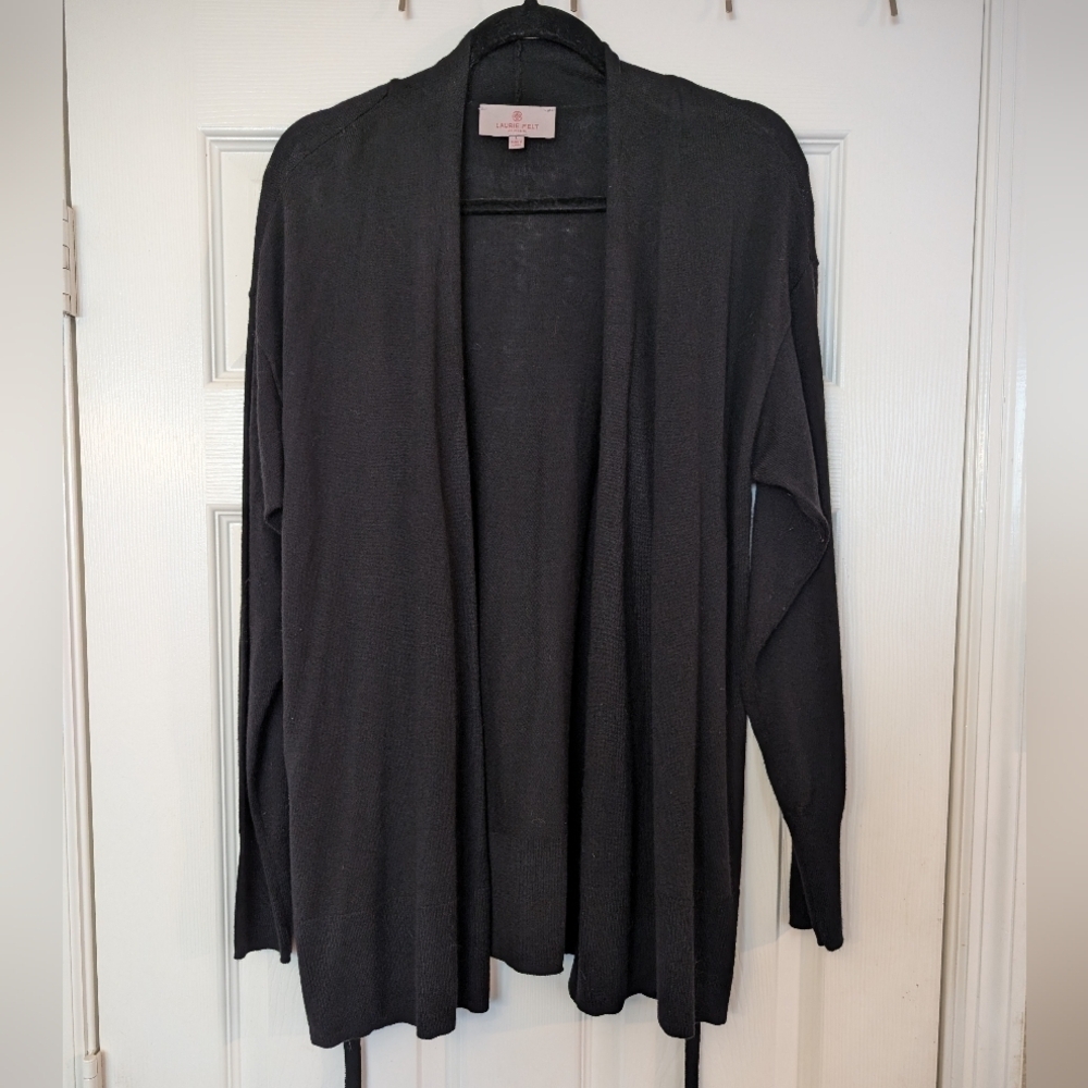 LAURIE FELT Cashmere Blend Open Front Belted Cardigan Sweater
